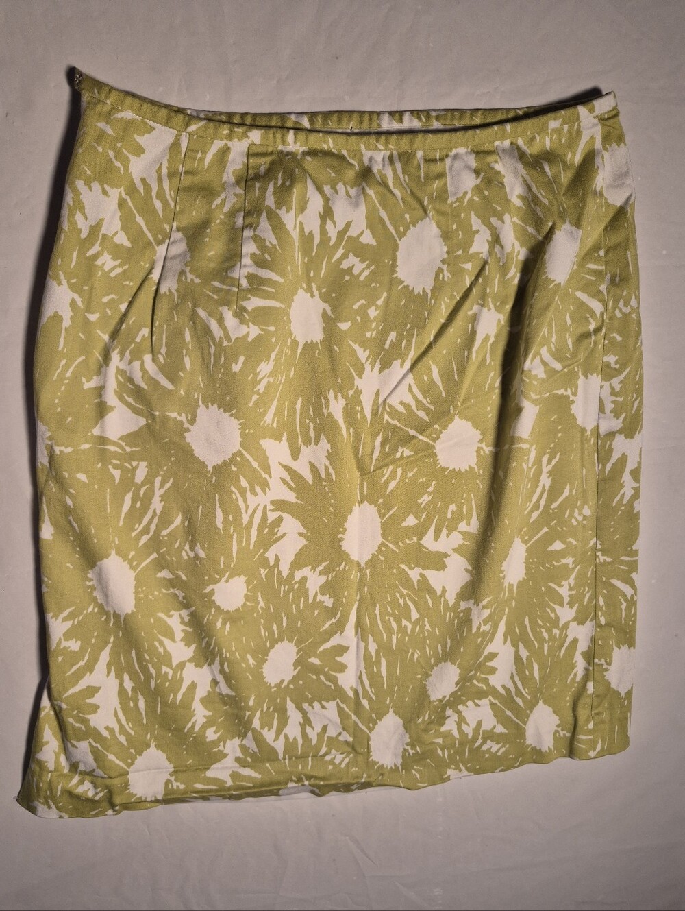 Talbots Women's Green White Floral Print Pencil Skirt Lined Side Zipper Size 4